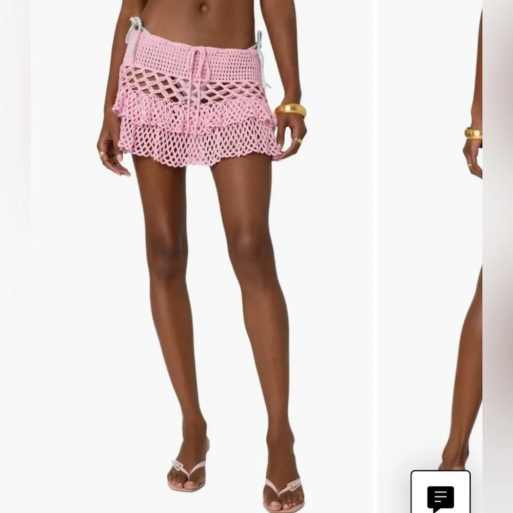 Edikted Pink Crochet Bikini Top and Tiered Coverup Set